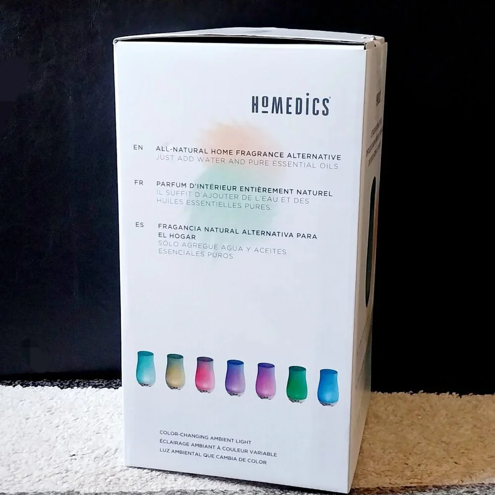 NWT Homedics Ultrasonic Wood Style Bottom Aroma Diffuser-Blue, Midsized
